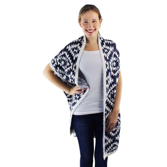 Knit Aztec Print Kimono Vest Cardigan - Picture 2 of 8